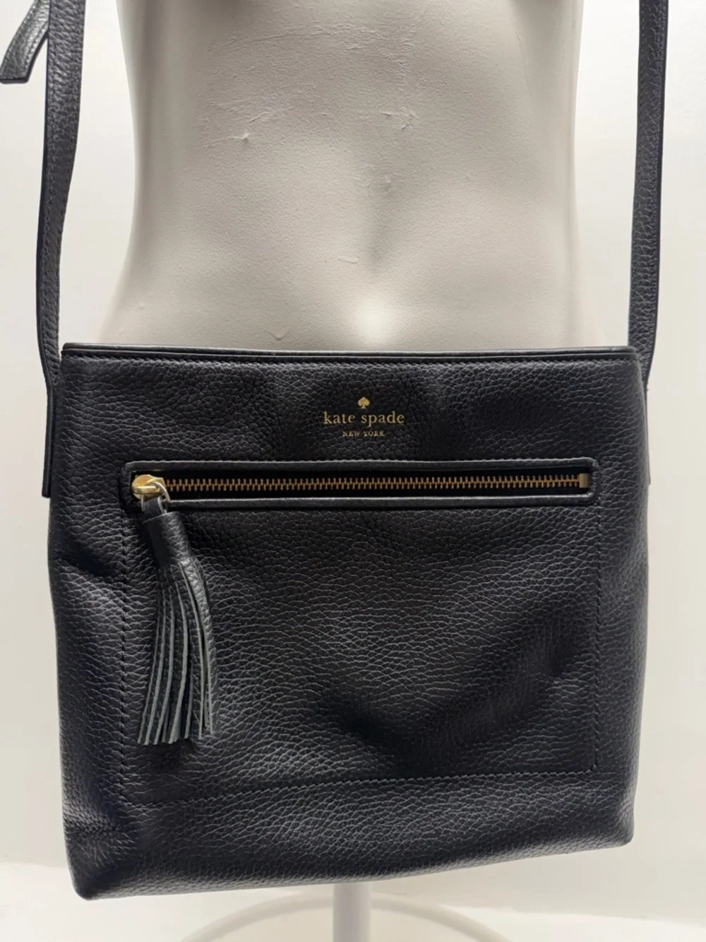 Kate Spade Chester Street Dessi Crossbody Bag Pebbled Leather Purse Black Gold